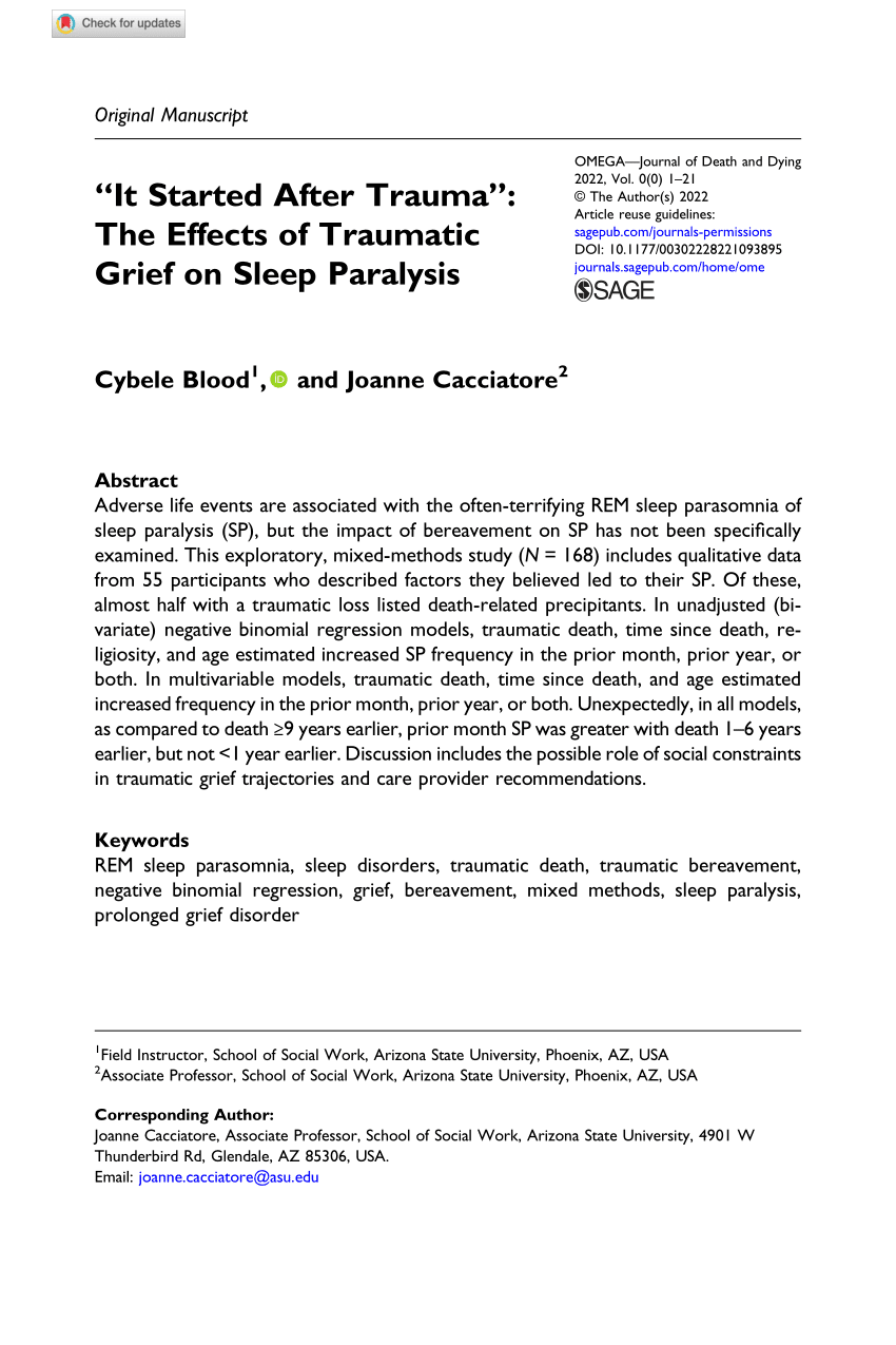 Grief And Loss In The Context Of Sleep Paralysis